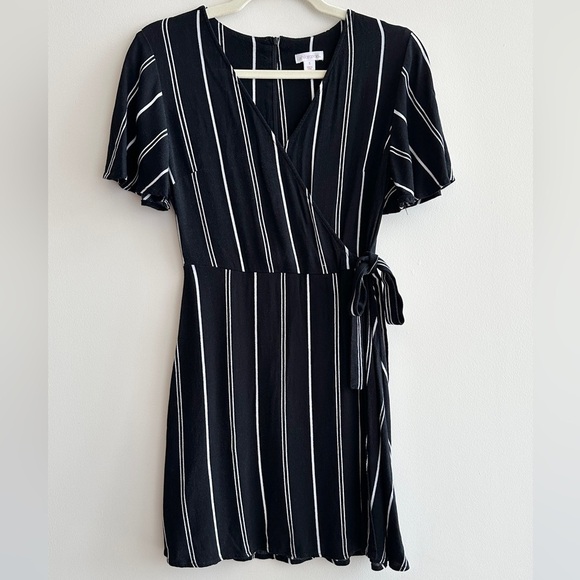 xhilaration Black and White Striped V-Neck Wrap Mini Dress, Size Small - Picture 2 of 16